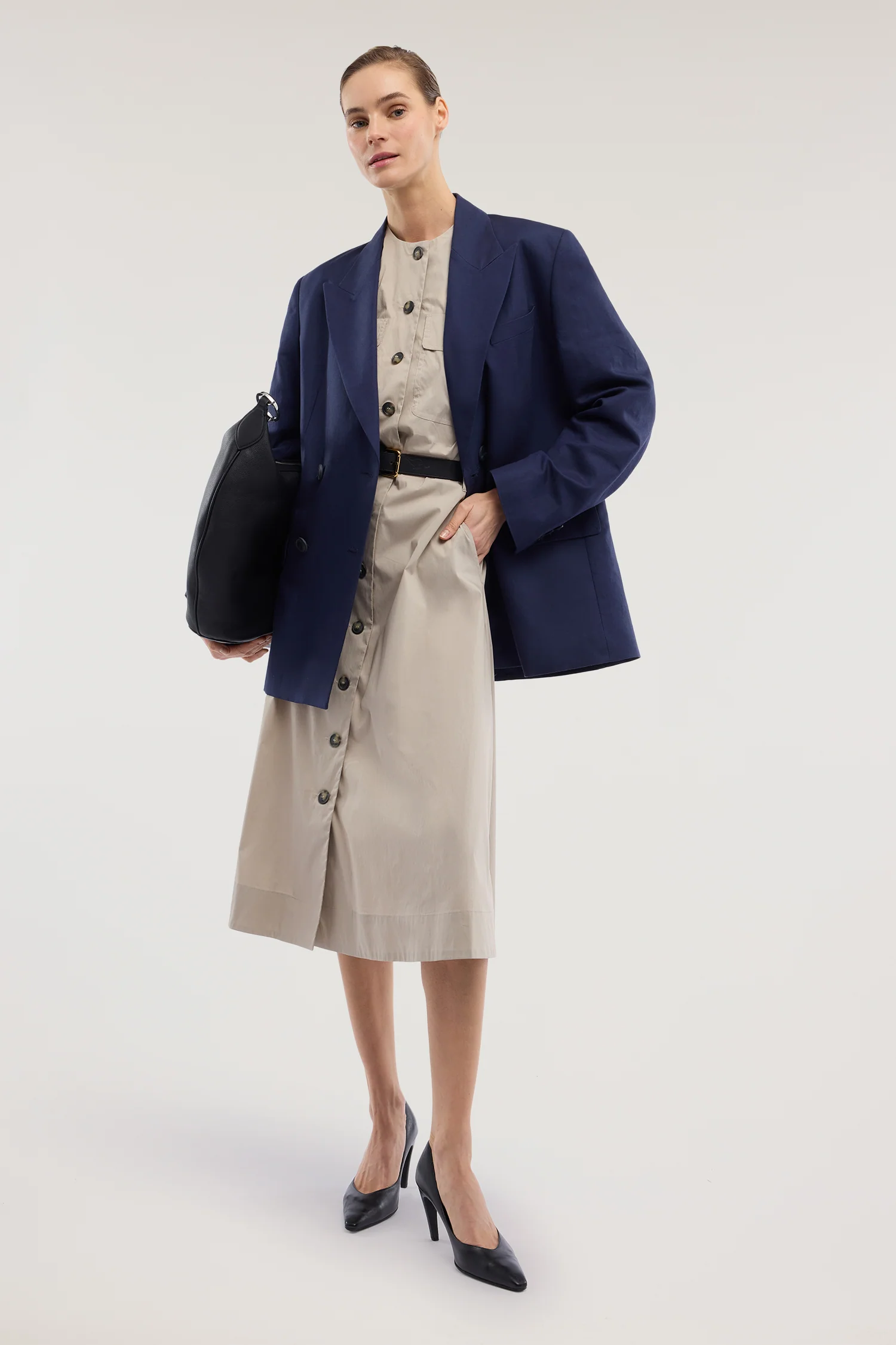 Chemisier dress with pockets in poplin
