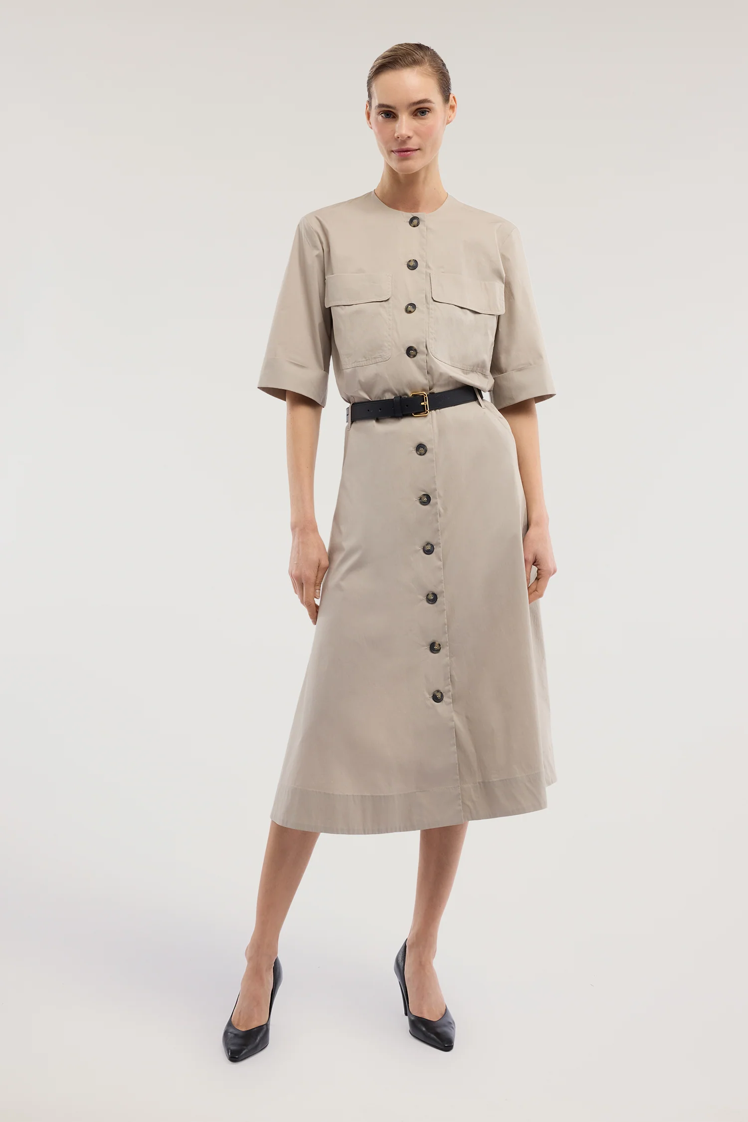 Chemisier dress with pockets in poplin - Image 2