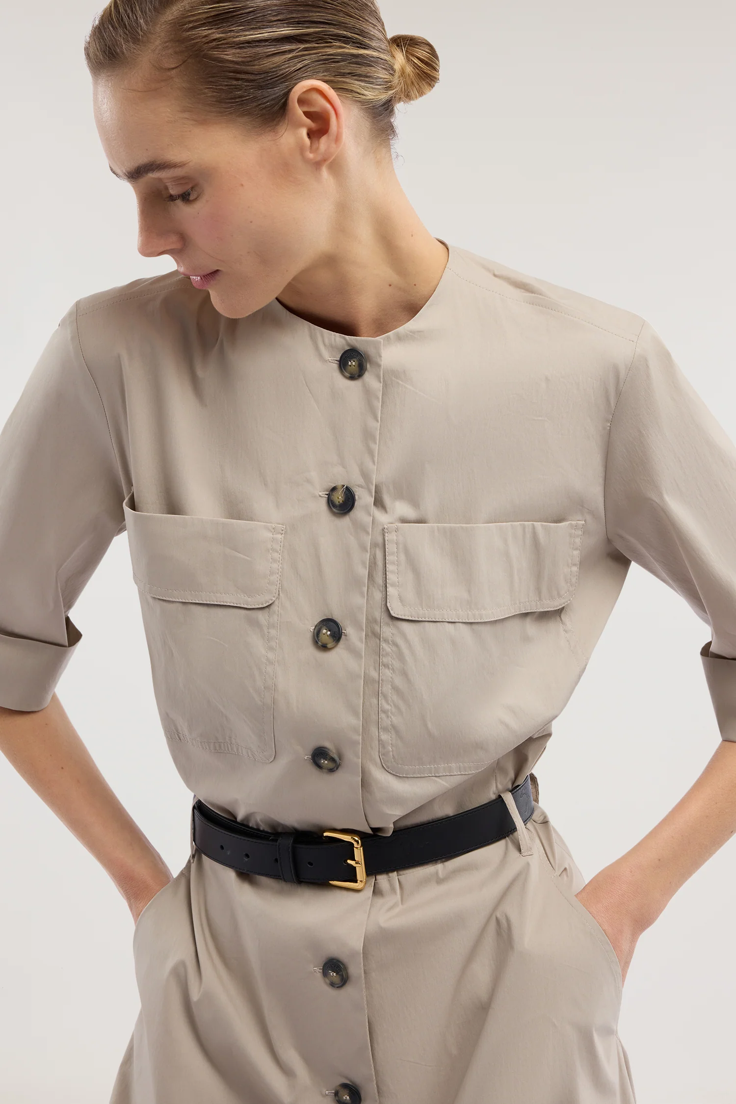 Chemisier dress with pockets in poplin - Image 4