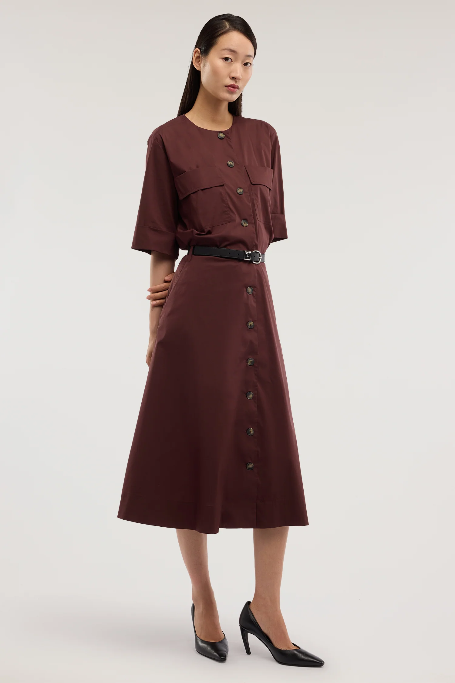 Chemisier dress with pockets in poplin - Image 2