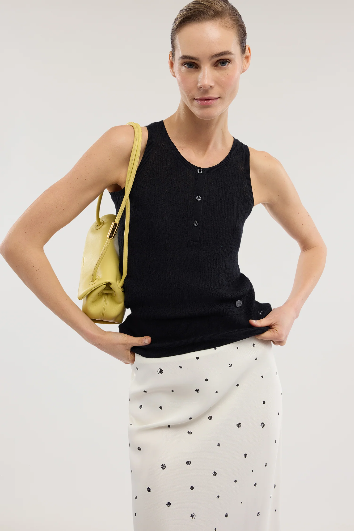 Crepe cotton tank top with 3D texture
