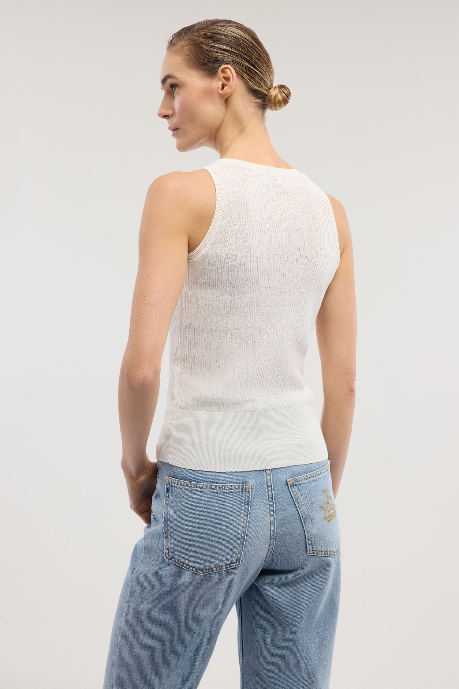 Crepe cotton tank top with 3D texture - Image 2