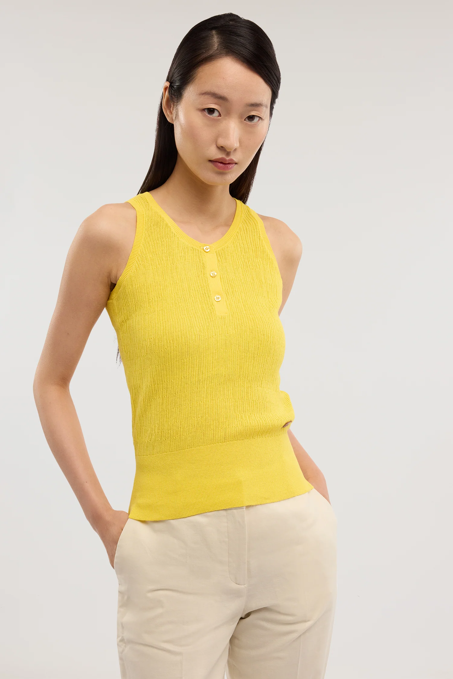 Crepe cotton tank top with 3D texture - Image 2