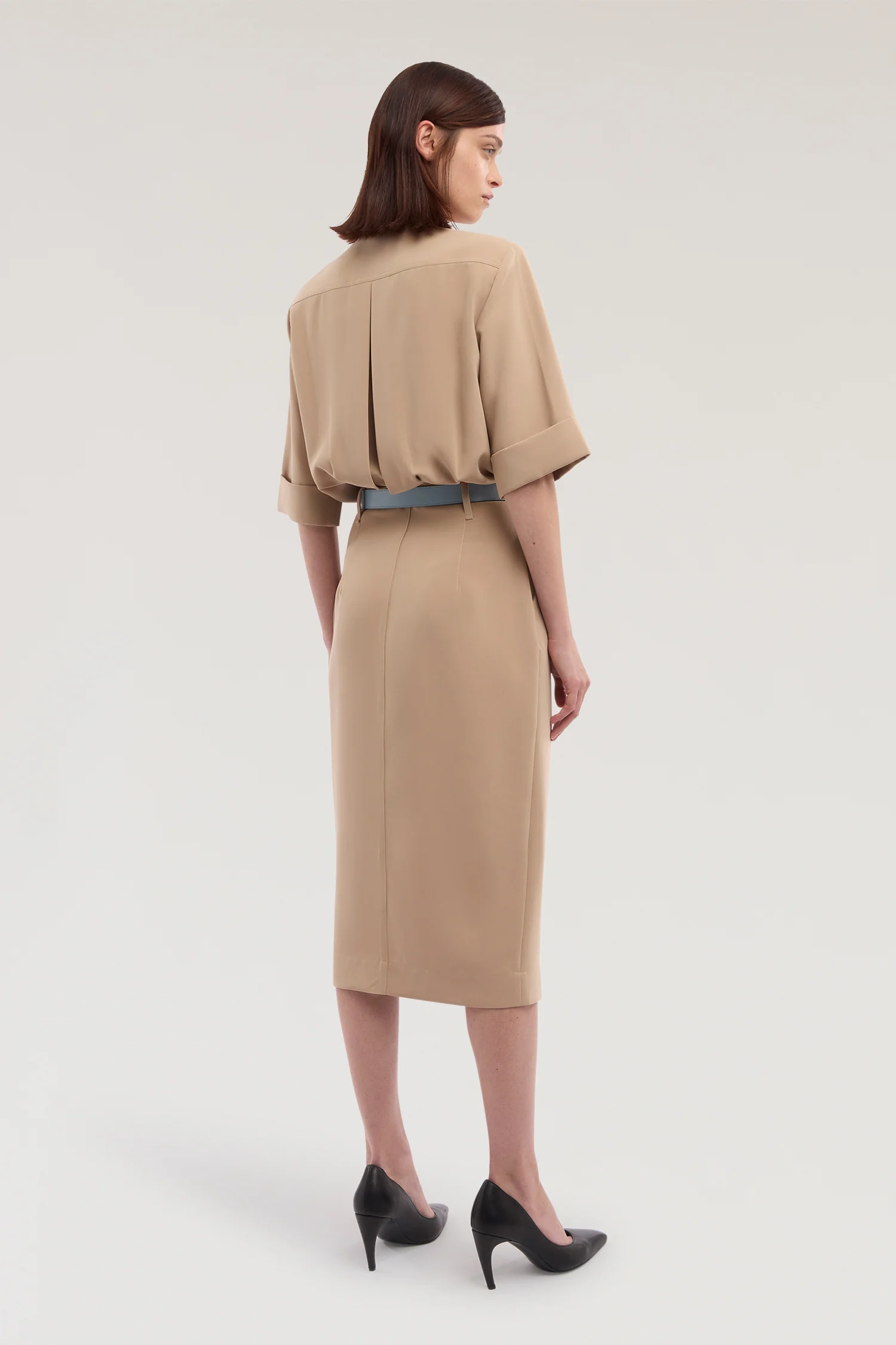 Dress with applied pockets in cady fabric - Image 3