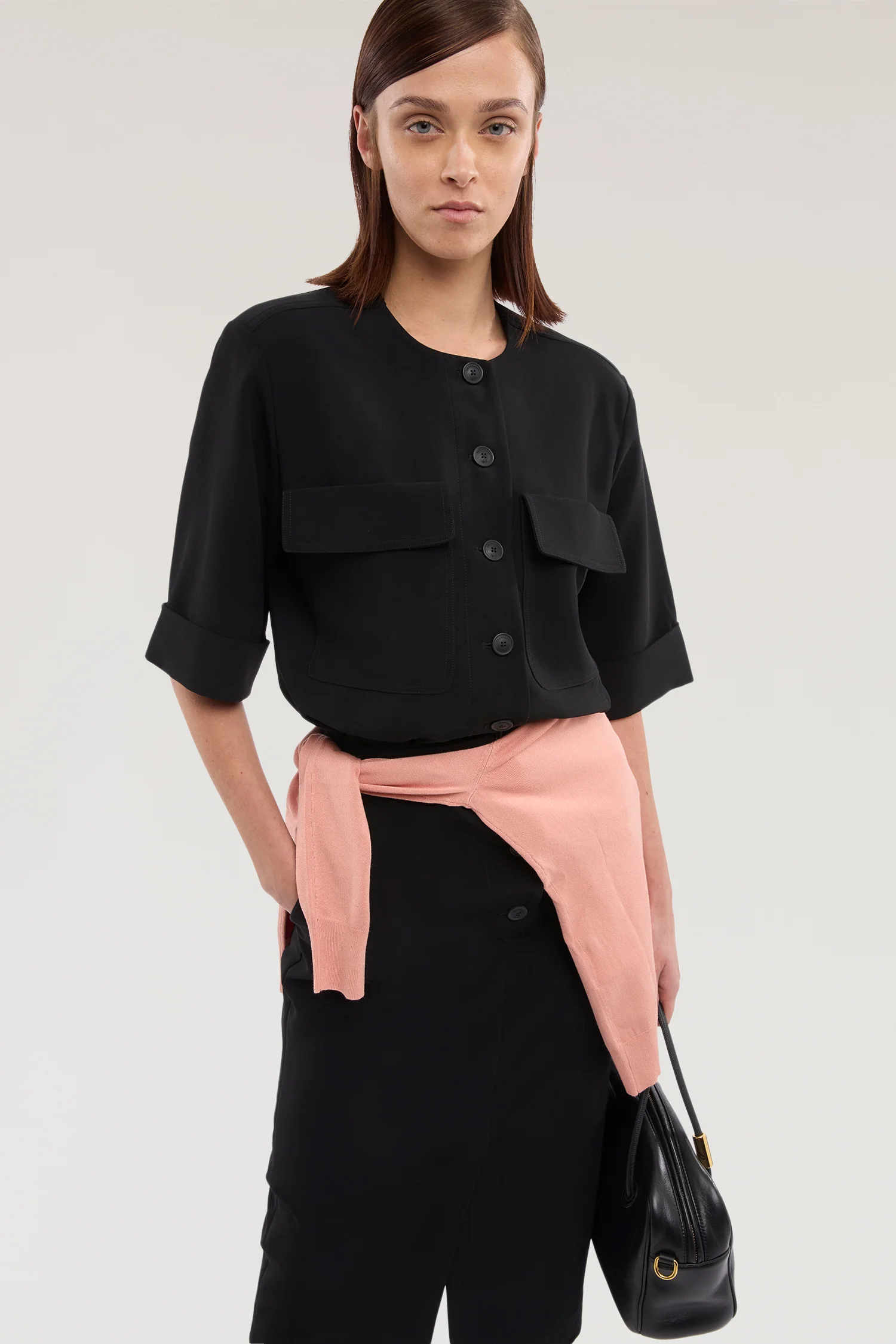 Dress with applied pockets in cady fabric - Image 4