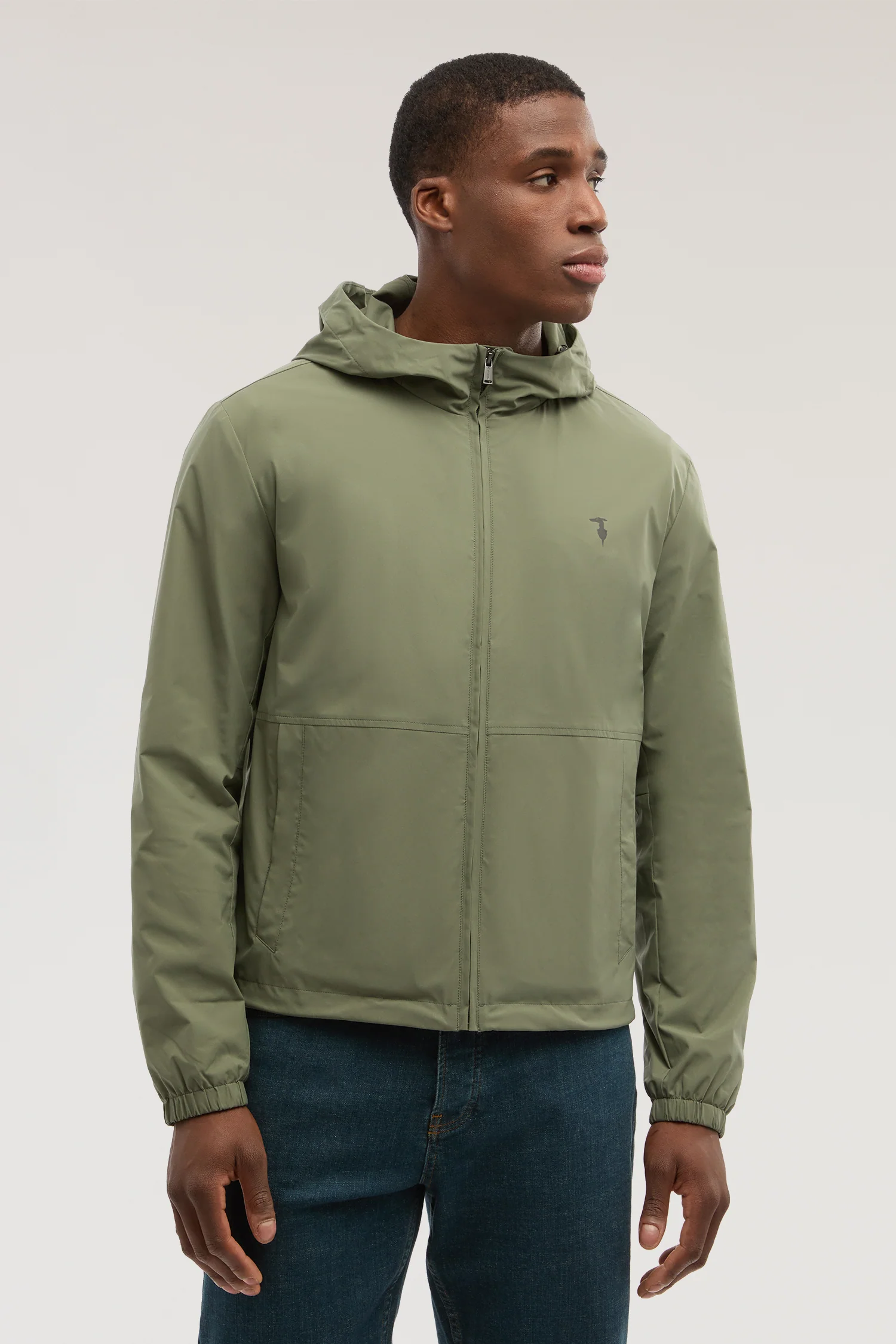 Hooded jacket in microfibre