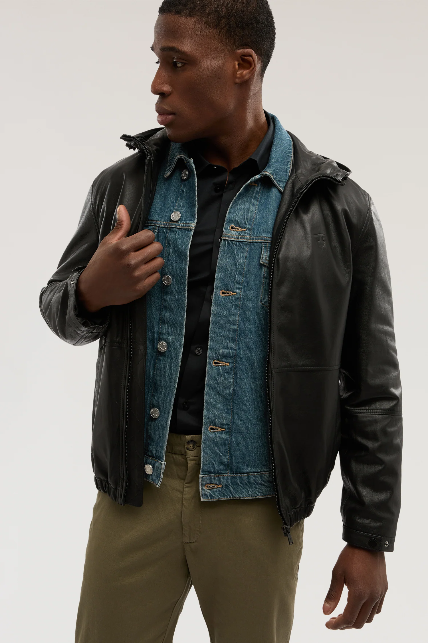Metal-free leather hooded jacket - Image 3