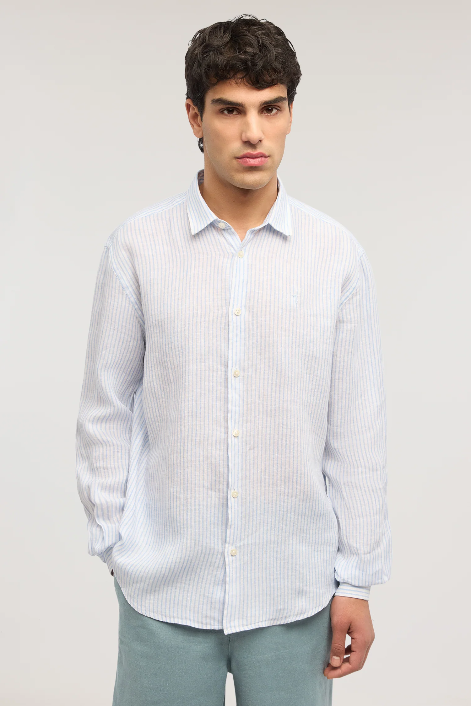 Regular fit striped linen shirt