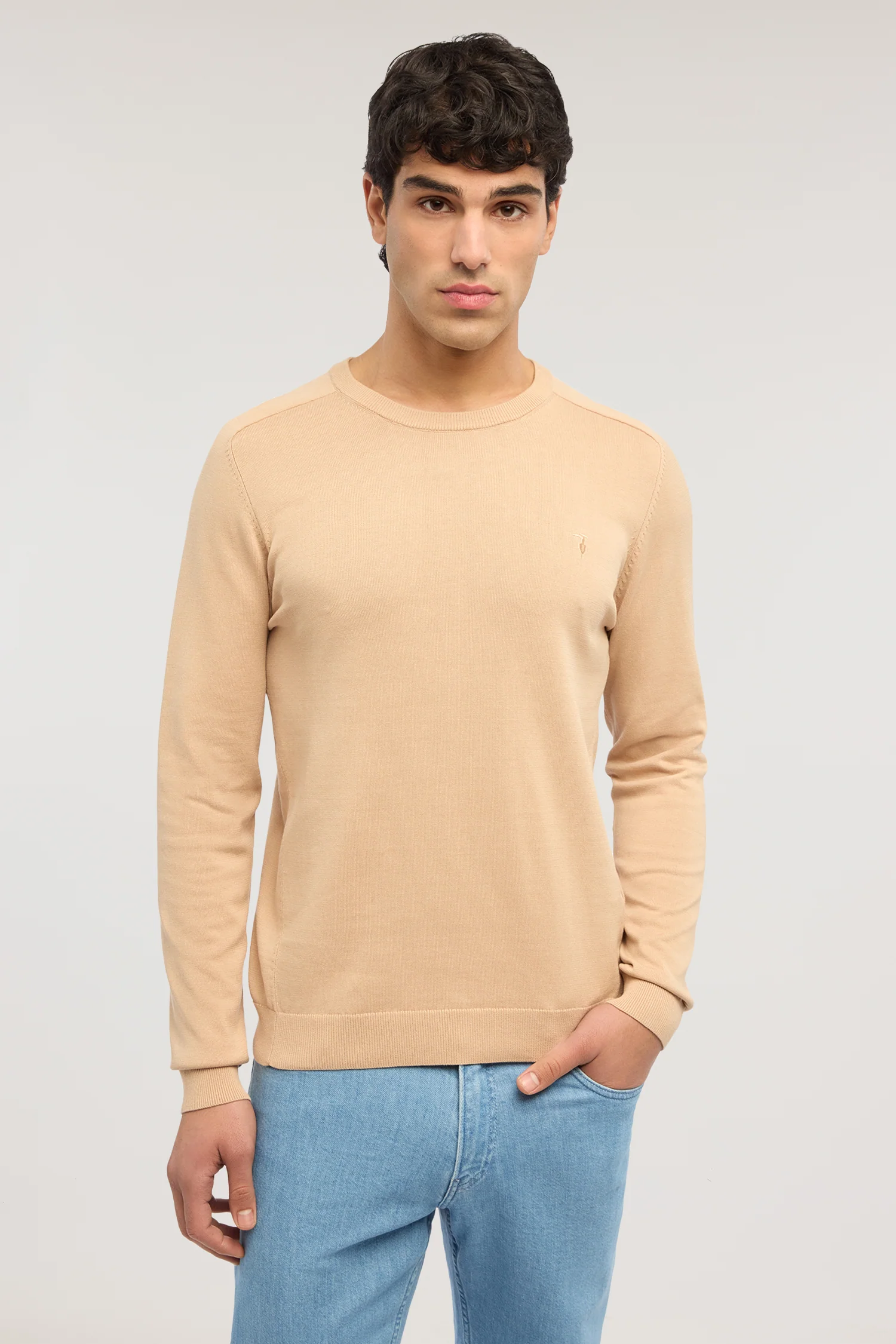 Round neck jumper in cotton and silk