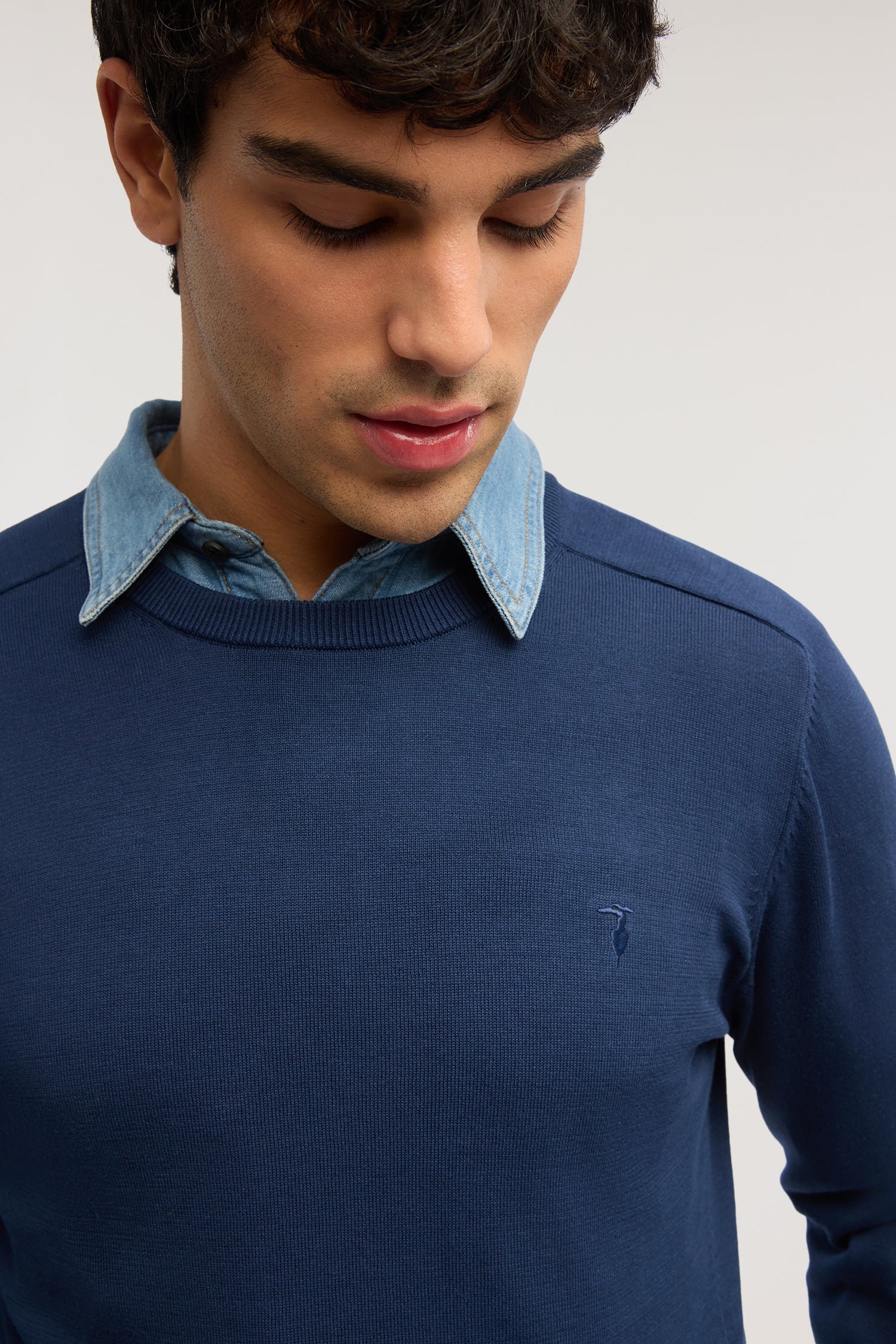 Round neck jumper in cotton and silk