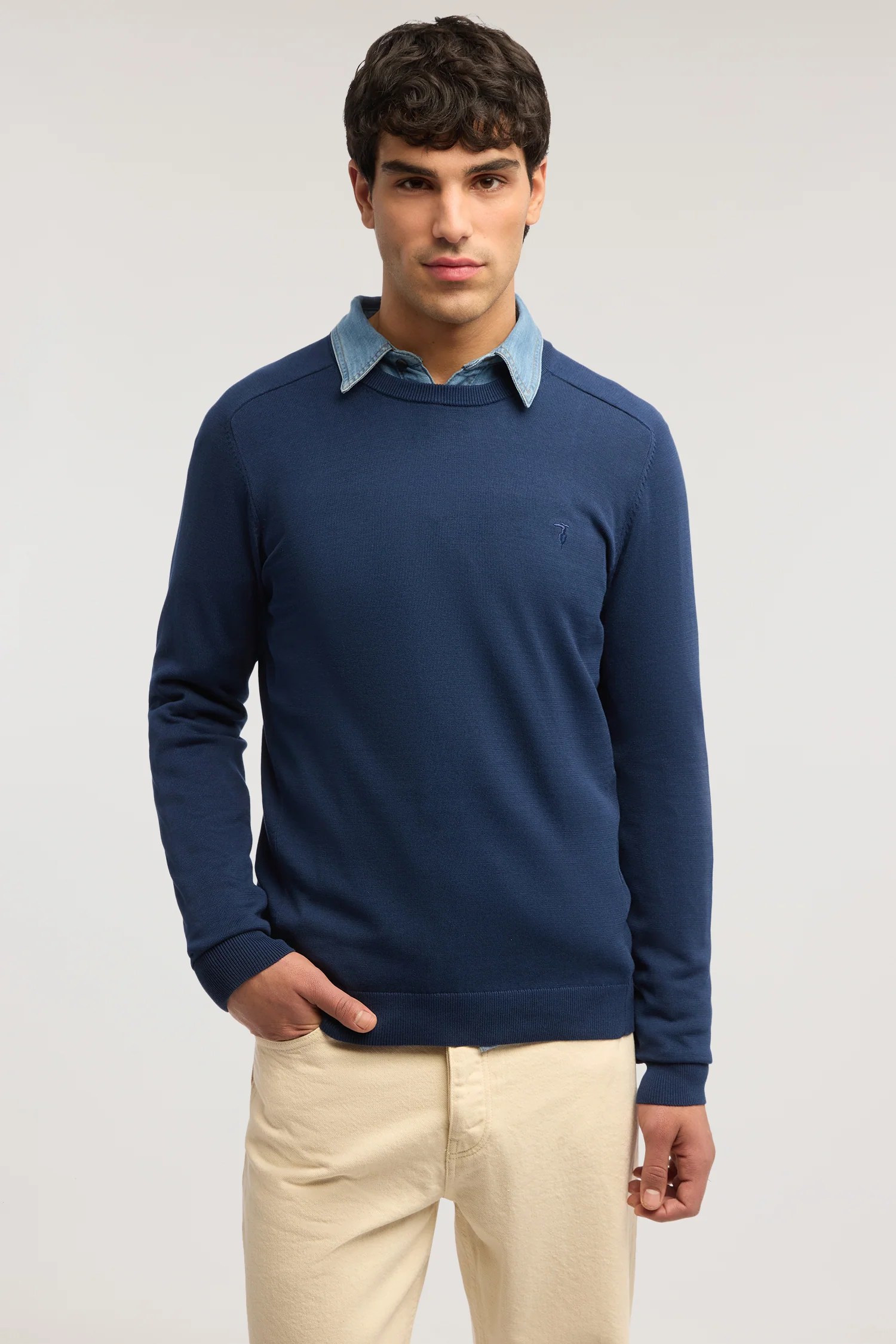 Round neck jumper in cotton and silk - Image 2