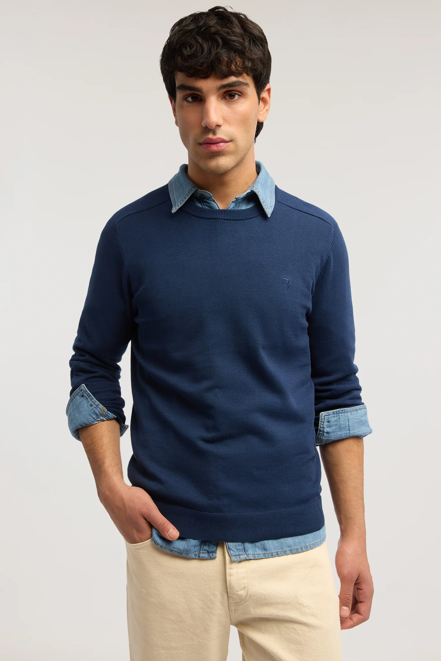 Round neck jumper in cotton and silk - Image 4