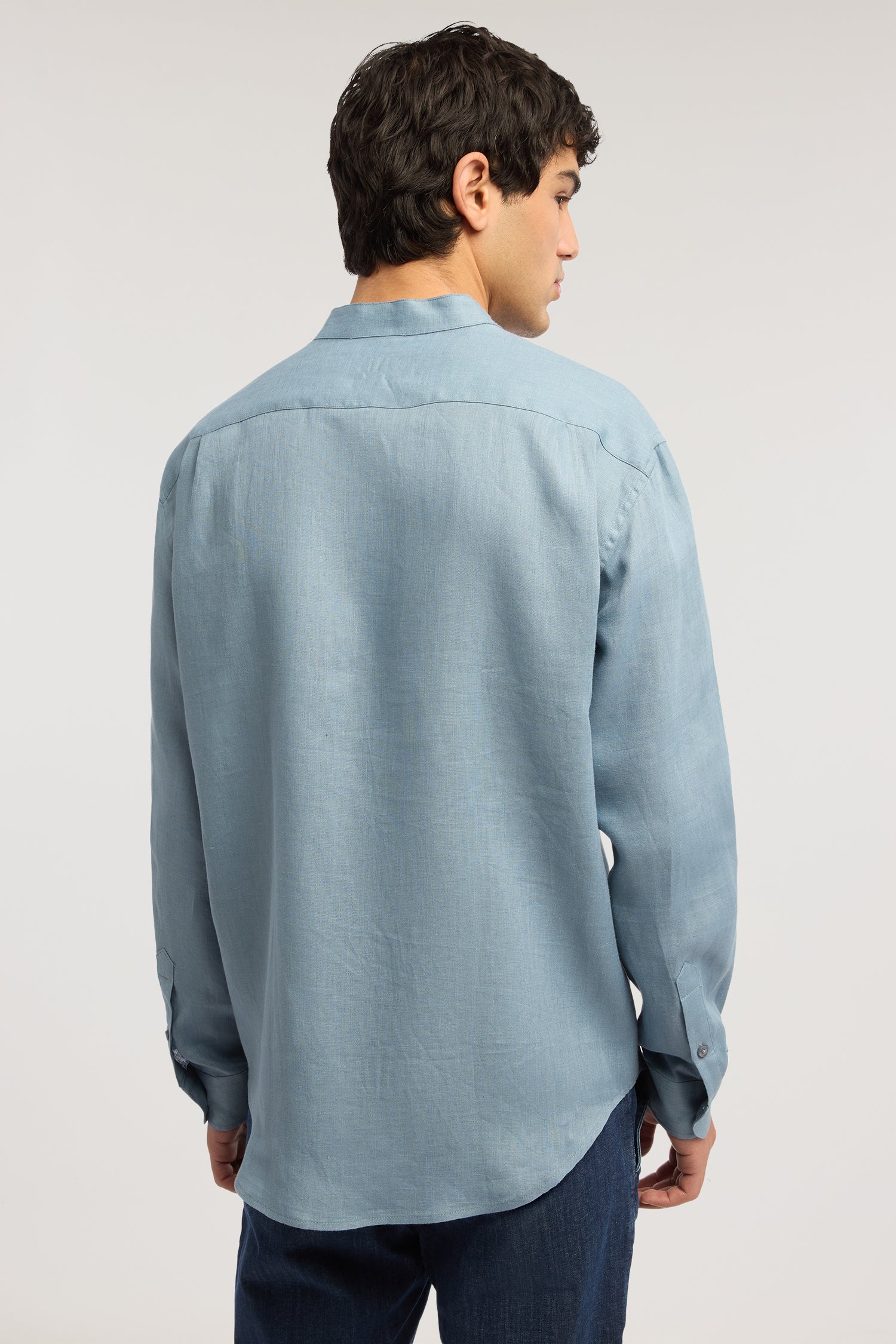Shirt with Korean collar in linen - Image 2