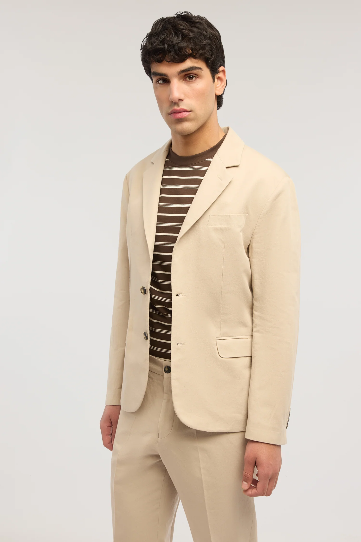 Single-breasted blazer in linen and cotton
