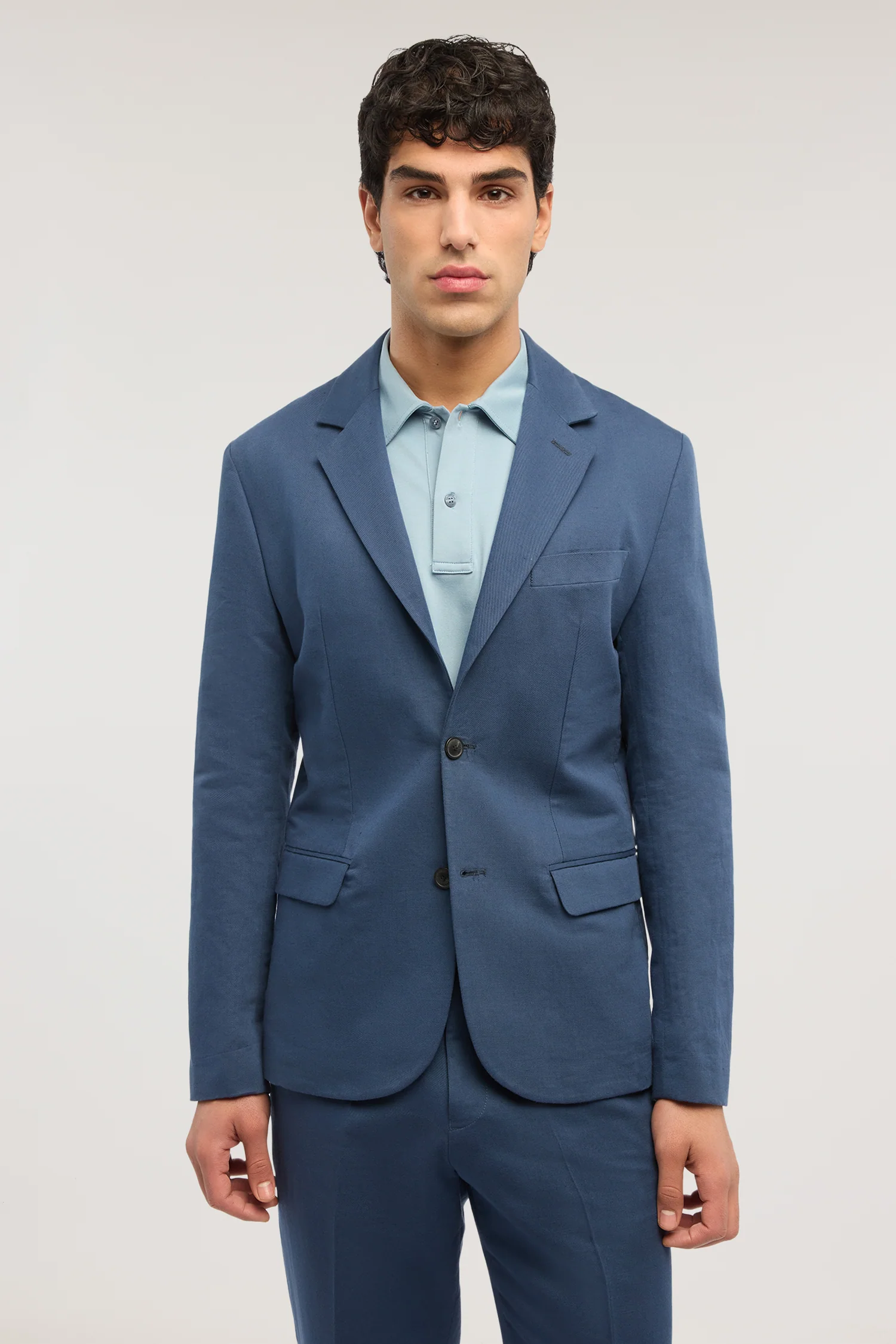 Single-breasted blazer in linen and cotton