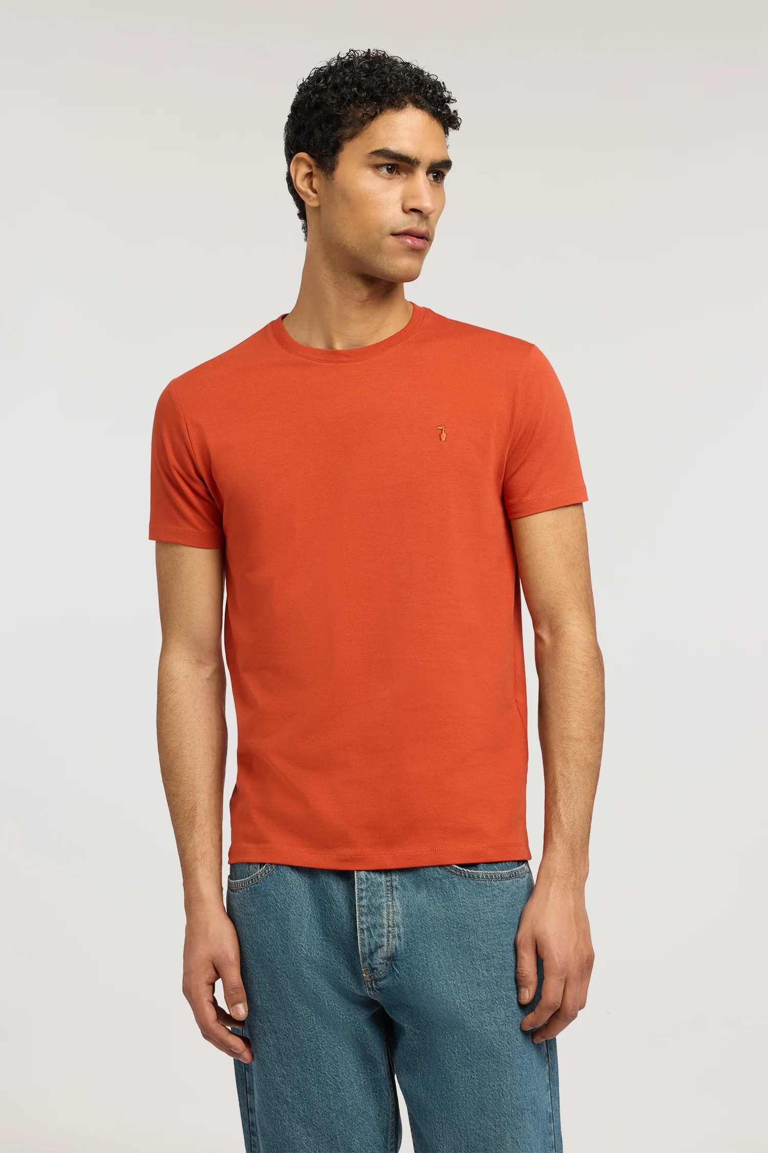 Slim-fit stretch jersey T-shirt with embroidery