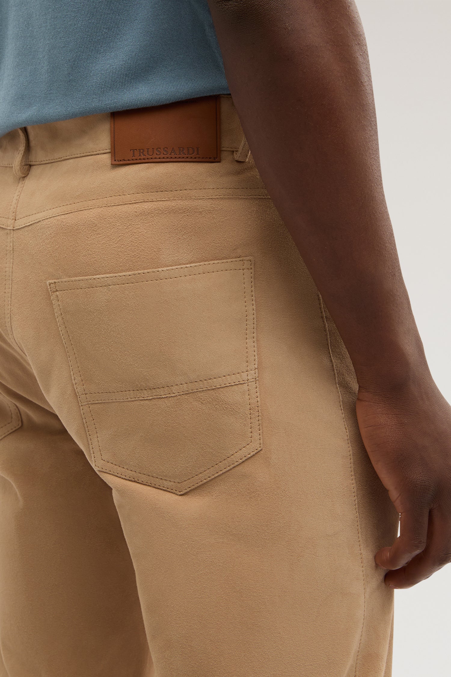 Straight fit 5-pocket trousers in suede - Image 3