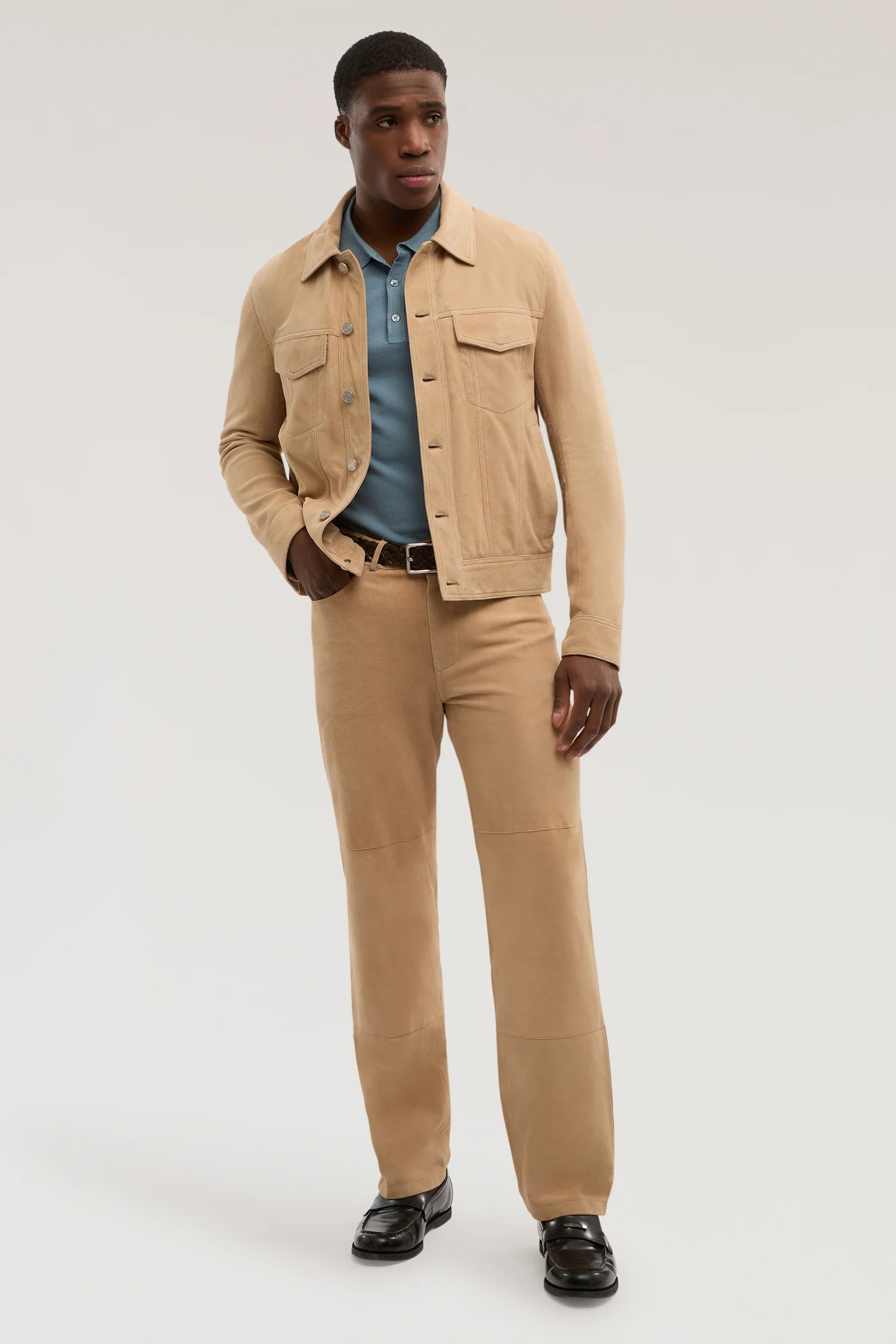Straight fit 5-pocket trousers in suede - Image 5