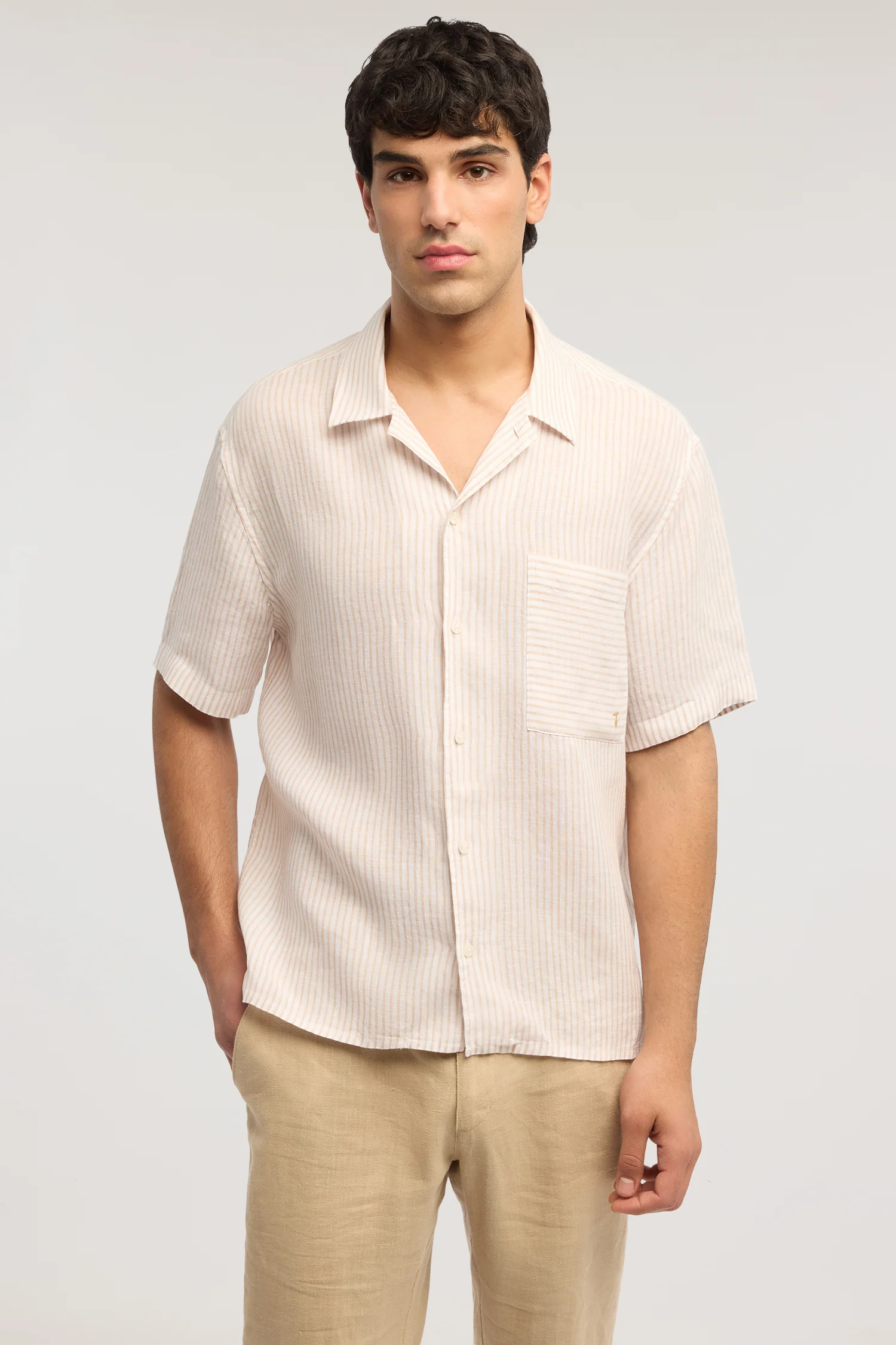Striped linen bowling shirt