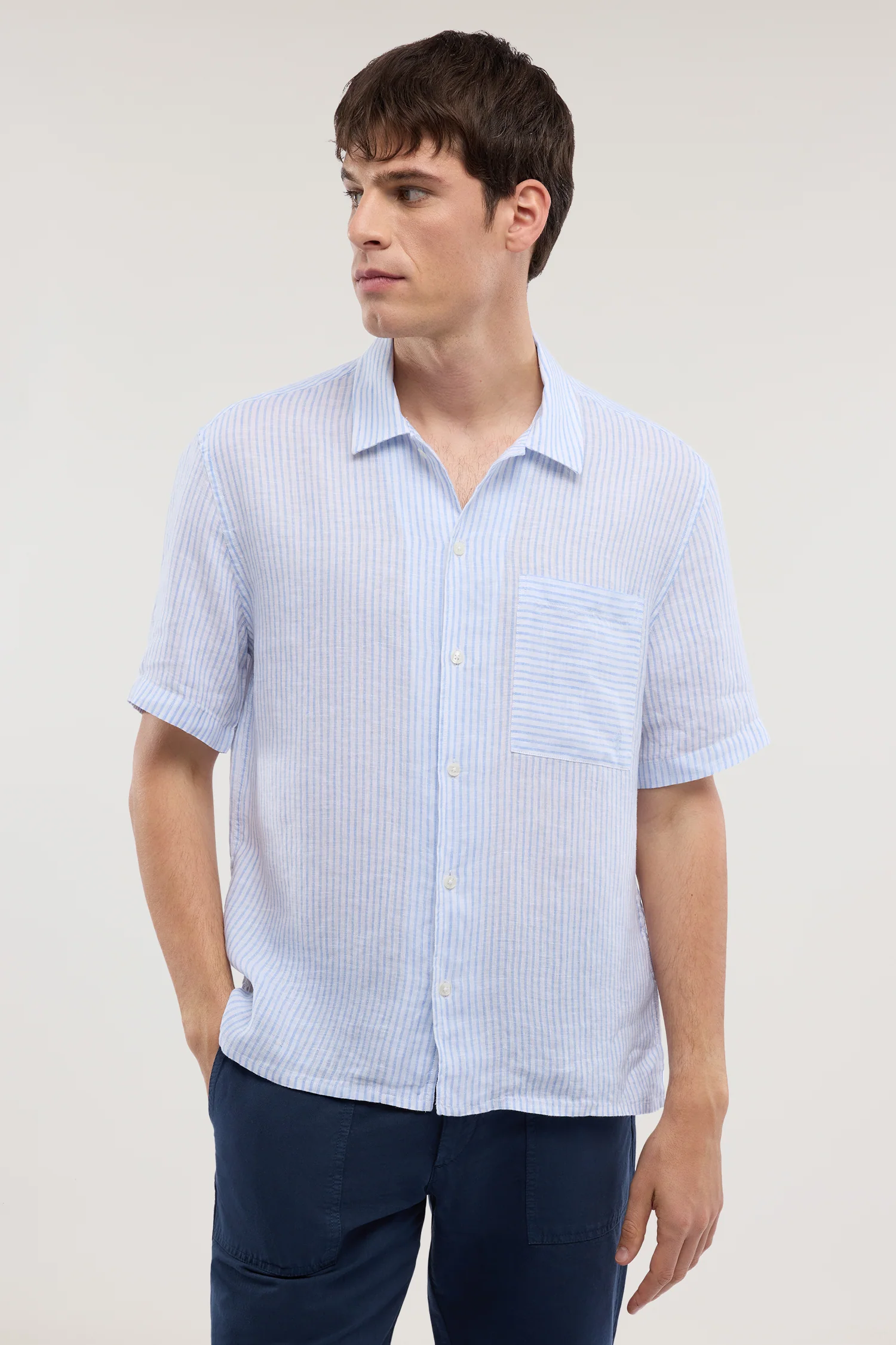 Striped linen bowling shirt