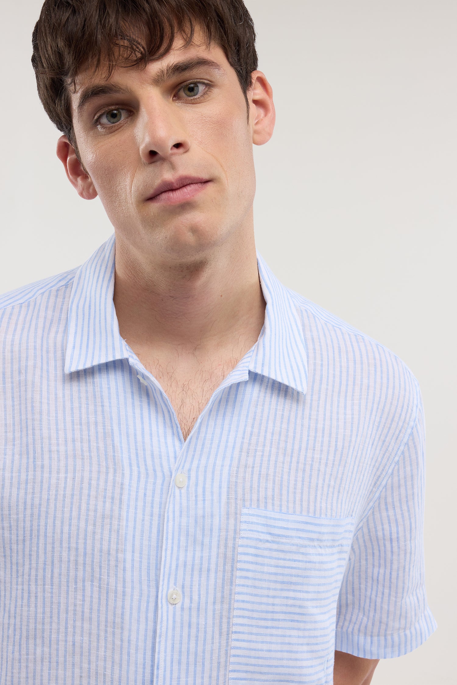 Striped linen bowling shirt - Image 3