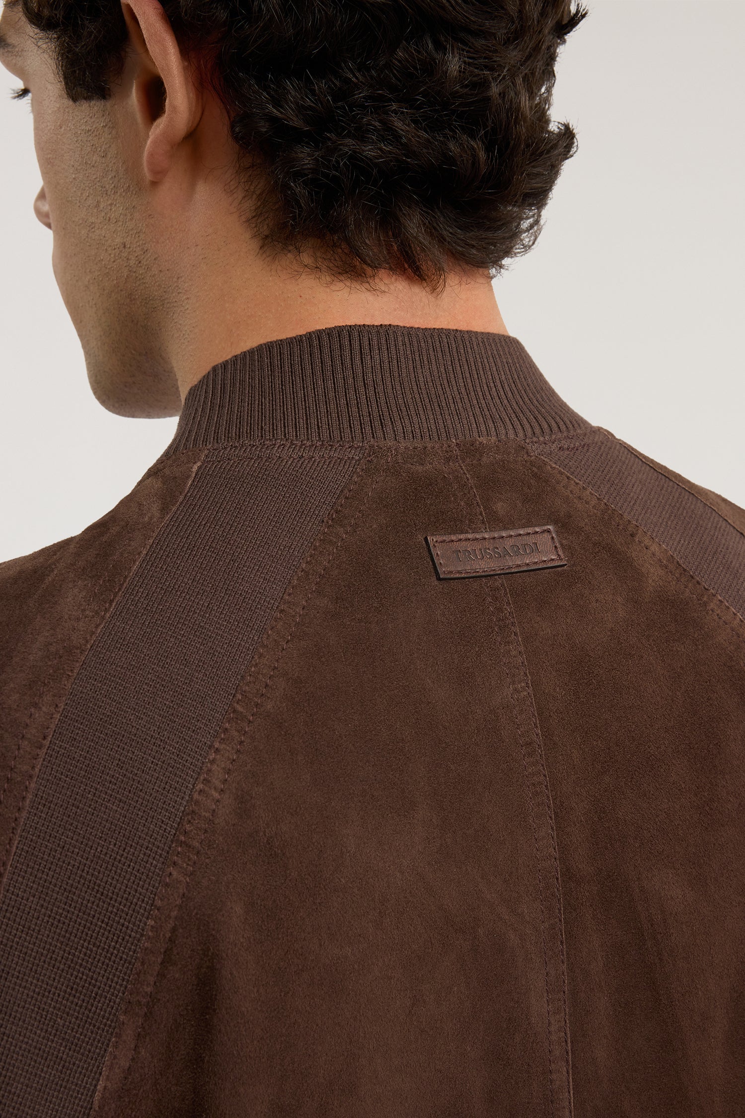 Suede bomber jacket with knit details - Image 3
