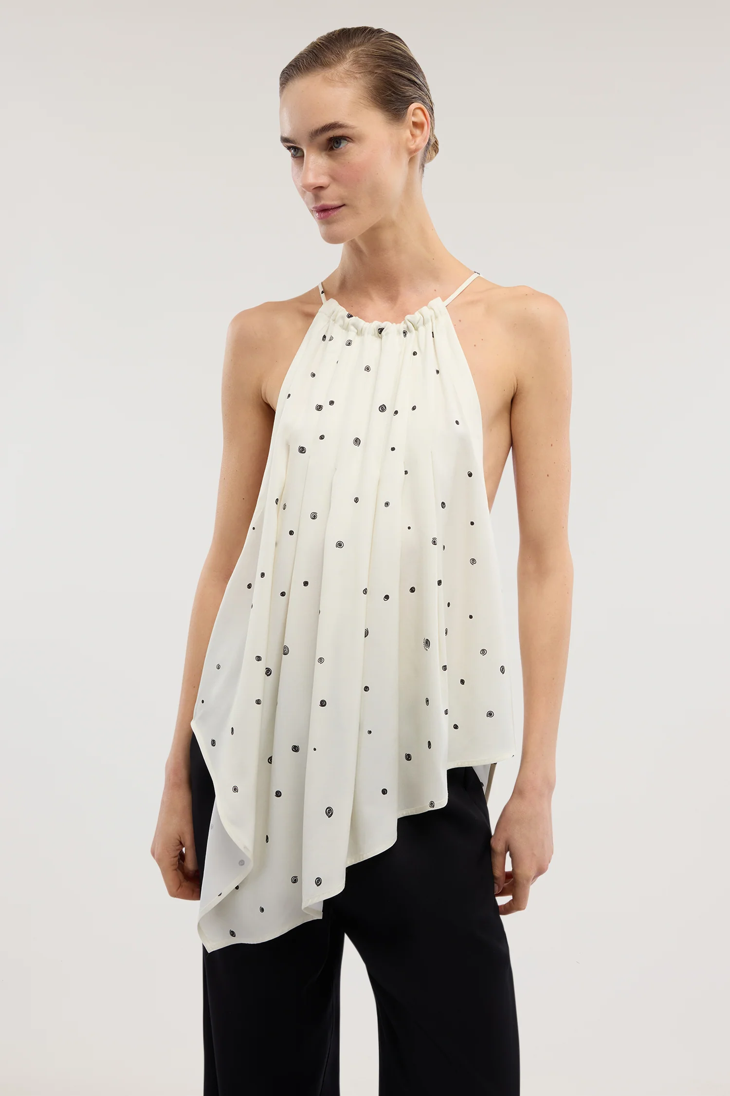 Top with laces printed Gentle Pois in viscose