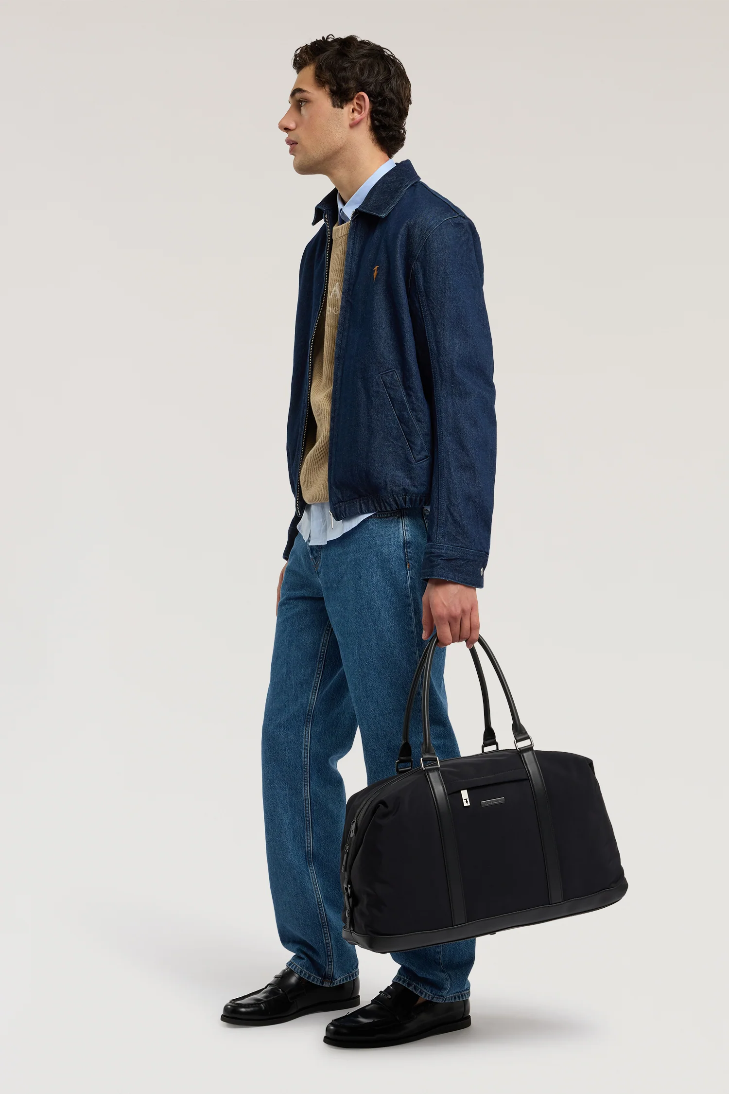 Travel holdall in nylon and leather - Image 5